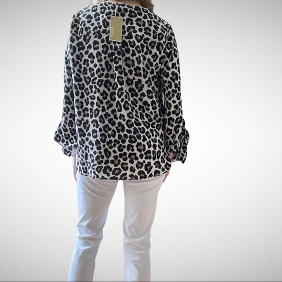 Michael Kors Basics Leopard Print Blouse Black/Grey/White S - Picture 2 of 12